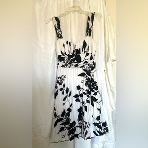 White Lined Dress with Black Floral Print